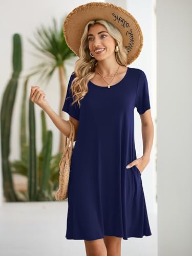 Image of BELAROI Womens Summer Casual T Shirt Dress Loose Swing Tunic Dress Short Sleeve Sundress with Pockets