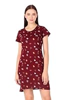 Stories.Label Women Cotton Long Printed T-Shirt Midi Dress in Knee Length with Side Pockets Include Plus Sizes, Western Casual One Piece T-Shirts Dresses for Girls (Maroon, XL)