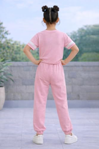Image of Trampoline Girls Printed Co-Ord Set | Half Sleeve T-Shirt & Jogger Trackpant Set | Casual Wear Lounge Wear Outfit for Girls