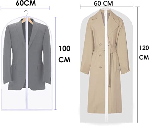 Kleidersäcke, 12 Stück, 60 x 100 cm / 120 cm, atmungsaktive Anzugtaschen-Bezüge mit Reißverschluss, PEVA-Bekleidungshüllen-Taschen für Mäntel, Kleidersäcke, wasserdicht, mottensicher