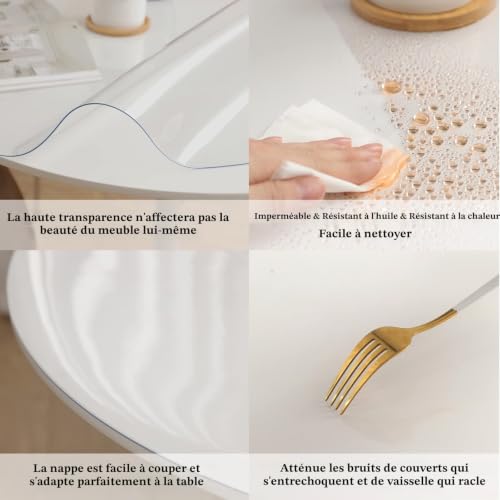 Nappe transparente ronde PVC protège table bois contre taches 120cm