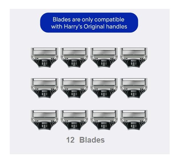 Harry Razor Blade Refills 12 Count, Sharper 5-Blade, Close and Comfortable Shave for Men Compatible