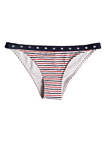Roxy Calcinha de biquíni feminina padrão Surfing USA Scooter, Vestido azul listrado 4 de julho, Larg