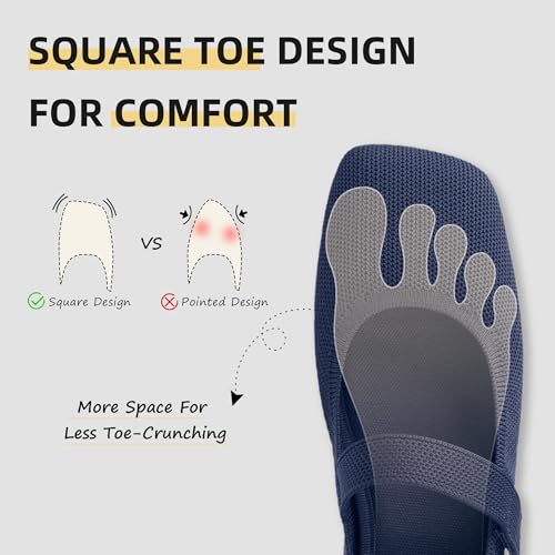 Image of Soesyi Wide Toe Box Flats Women Comfort Slip On Ballet Shoes Mary Jane Dressy Knit Flats with Adjustable Straps Washable Casual Office