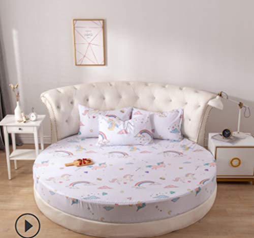 mangege Sábana Redonda de algodón de una Sola Pieza Sábana Redonda de algodón Puro Colcha de Hotel Funda de protección de colchón de Hotel Color sólido Sábana de sábana Redonda de 2 Metros 22