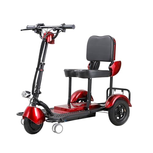 Senior Mobility Scooter - Foldable Electric Mobility Aid. Lightweight & Durable. Max Load 265lbs. Navigate Any Terrain with Ease. (Red)