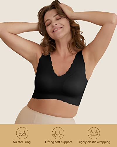 Niidor Seamless Bra For Women V-Neck Wireless Bra Full Coverage Wirefree Bras Comfort Bralette For Sleep Daily Wear（Black,Xl #TOP6
