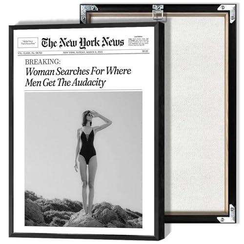 Vintage Newspaper Canvas Wall Art Woman Searches For Where Men Get The Audacity Poster Black And White Magazine Headline News Prints Painting For Home Bedroom Dorm Wall Decor 16x24in Unframed