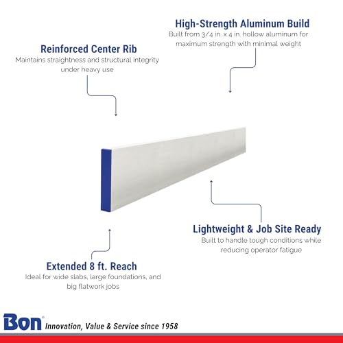 Bon Reinforced Aluminum H Screed – 3/4 in. x 4 in. x 8 ft. with Center Rib and Replaceable End Caps – Heavy-Duty Screeding Tool for Large Concrete Pours - Image 3