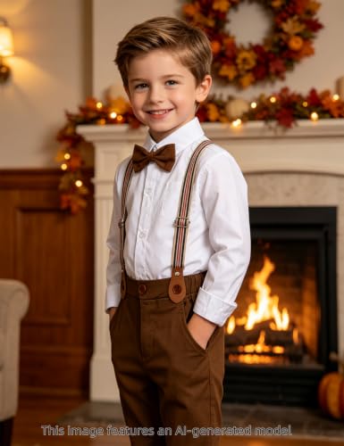 Image of A&J DESIGN Toddler Boys Formal Clothes Suspender Outfit Dress Suit 12M - 6Y