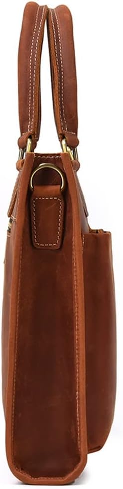 Briefcase Handbag Cowhide Shoulder Crossbody Bag Computer Bag Men Leather(E)