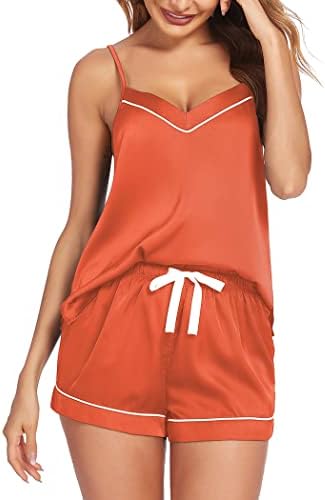 Ekouaer Satin Pajamas Women’s Soft Sleepwear Lingerie Silk Cami Shorts Set Nightwear S-XXL