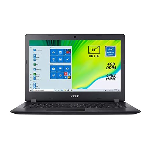 Acer Aspire 1 A114-32-P34S Notebook portatile, Intel Pentium Silver N5000, RAM 4GB DDR4, eMMC 64GB, Display 14" HD LED LCD, Pc Portatile, Microsoft 365, Windows 10 Home in S mode, Nero, Layout Italia