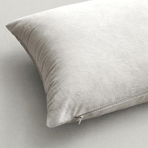 Image of MIULEE Velvet Throw Pillow Covers 22x22 Inch, Pack of 2 - Greyish White, Soft Solid Decorative Pillow Covers Cushion Cases Modern Luxury Home Decor for Spring Couch Sofa Bedroom Livingroom