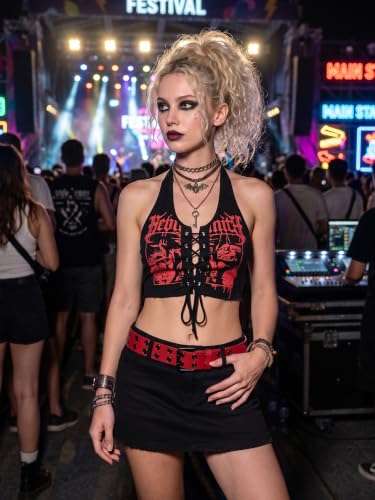 Image of Grommet Leather Belt, Y2K Goth Studded Belts for Women Men Teens
