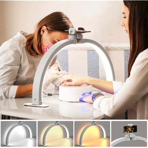Evershop Half Moon Light for Nail Desk with Phone Holder,Portable LED Ring Light for Video Recording with Overhead Phone Mount,Nail Table Lamp for Photography,YouTube,Tiktok,Pinterest,Instagram Cover