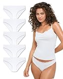 mimosso Lot de 5 slips avec dentelle en coton bio pour femme - Doux et invisible - Sous-vêtements confortables pour le quotidien (Taille S à 2XL), Blanc., M