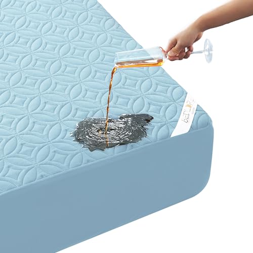 Image of BEDLORE Waterproof Mattress Protector, Cal King Size Mattress Pad with Deep Pocket 6 inch-23 inch Depth, Soft Dirt-Proof Double Bed Mattress Cover for Bedroom, College Dorm, Hotel (Sky Blue)