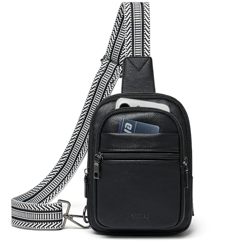 LATMAP 3L SMALL Sling Bag Fanny Packs For Women Men Mini Crossbody Chest Belt Travel Bag Purse Handbag Faux Leather Fashion Cute Black