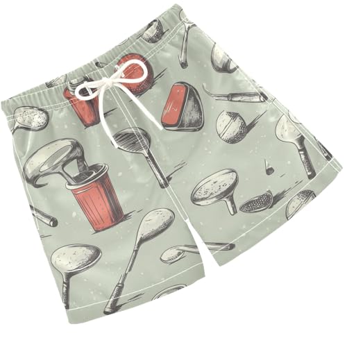 Pigsaly Boys' Swim Board Shorts Vintage Equipment Golf Ball Boy's Swim Trunks Kids Swimwear XS Multicolor