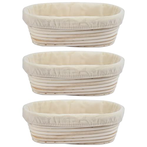 3Pcs Banneton Bread Proofing Basket, 10 inch Oval Banneton Basket,Sourdough Proofing Basket,Bread Bowl Handmade Rattan Baskets and Liners for Professional & Home Sourdough Bread Baking