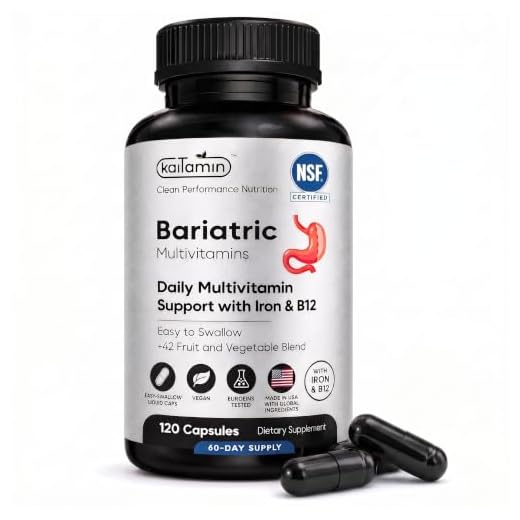 Kaitamin Bariatric Multivitamin with Iron - Easy-to-Swallow Capsule for Post Bariatric Surgery - Post Sleeve and Post Bypass with 42 Fruit & Veggies Blend - 120 Liquid Capsules - 2 Months’ Supply
