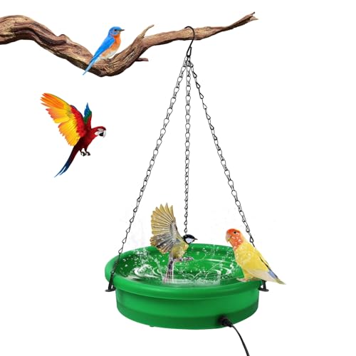 HRAYLTOP Hanging Heated Bird Bath for Outdoors for Winter, 75W Heated Bird Baths with Detachable Power Cord,Thermostatic Control Available All Seasons for Garden Yard Patio Lawn（Green）