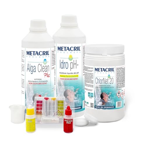 Metacril Starter Kit Chlor, per Trattamento Acqua a Base di Cloro in Pastiglie da 20gr, Ideale per Piscina, Spa e Idromassaggio di Tutte le Marche, Dimensioni e Modelli