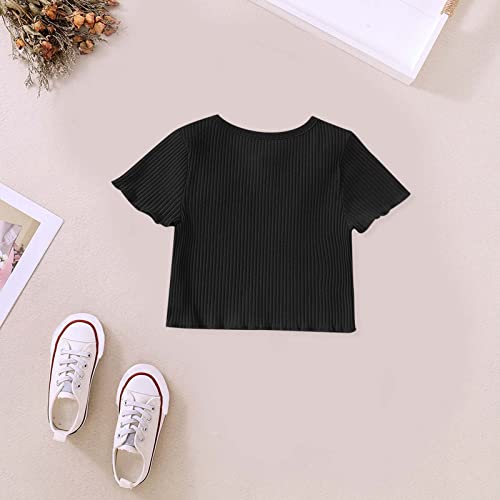 Cute Crop Tops for Girls Toddler Short Sleeve V Neck Crop T-Shirts Solid Ribbed Shirts Infant Kids Baby Girls' Clothing2