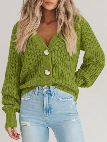 Image of PRETTYGARDEN Women's Chunky Knit Open Front Sweater Long Sleeve Button Loose Short Cardigan Outerwear Coats