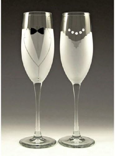 Bride and Groom Champagne Glasses by Asta Glass