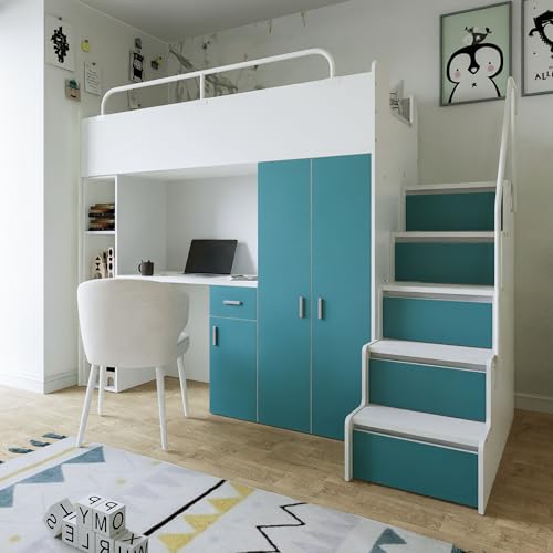 Marlux-Meble Hochbett Kinderbett JSM-4 90x200 mit Kleiderschrank...