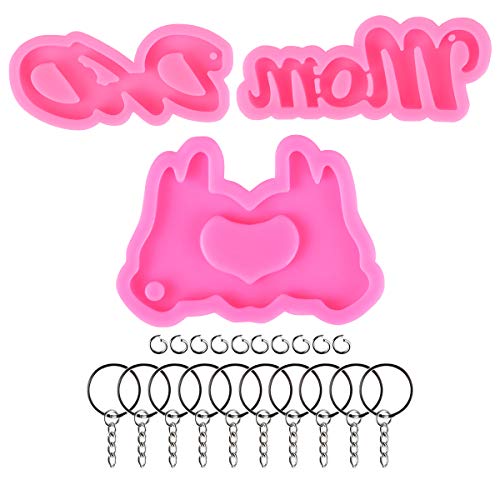 3pc mom word keychain silicone molds,mom dad word and heart hands…
