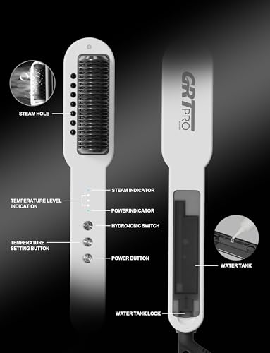 Hair Straightener Brush, Hydro-Ionic Ceramic Hair Straighteners and Straightening Brush 2-in-1 for Women, PTC Ceramic Hot Anti-Scald, Hydro-Ionic Emitter, 3 Temperature Settings, Fast Heating (White) - Image 6