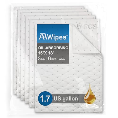 Image of AAwipes Oil Only Absorbent Pads Mat 15 inch X 18 inch 6 Packs Pre-Grade 3MM Thicker More Absorption for Garage, Car, Truck, Motorcycle - White OW1518-6S