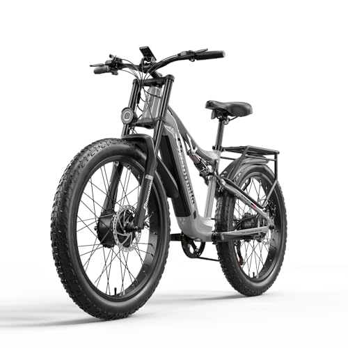 Shengmilo E Bike S6 Electric Bike 26 Inch E-Mountain Bike Full Suspension E-Bike 48V17.5Ah Battery 7-Speed Shifting Electric Cycling with Fat Tire Mechanical Disc Brake Aluminum Frame