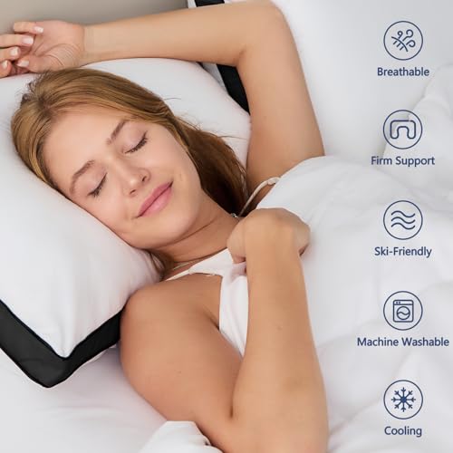 CozyLux Pillows Standard Size Set of 2, Soft Supportive 3D Down Alternative Bed Pillow for Sleeping 2 Pack Black, Luxury Hotel Quality Gusseted Bedding Pillow for Back, Stomach or Side Sleepers 18x26