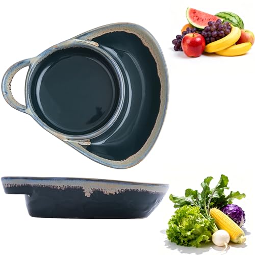 Depehelp Soup and Side Bowl Plate Ceramic, Chip and Dip Divided Bowls, Anti-Soggy Cereal Bowl Bread Dipping Bowls Plates for Salad Breakfast, and Sandwich Ideal for Home and Restaurant (Navy Blue)