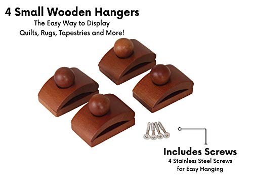 Image of Classy Clamps Quilt Wall Hangers - 4 Small Wood Clips (Dark Wood) and Screws for Wall Hangings - Wall Hanger for Quilts, Tapestry, Rugs and More