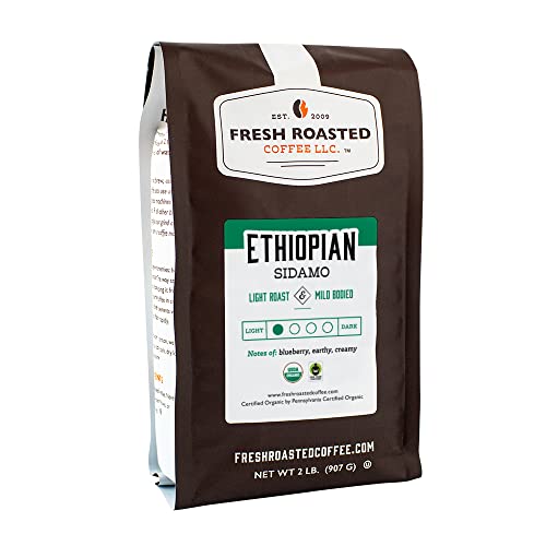 Fresh Roasted Coffee, Organic Ethiopian Sidamo, 2 Lb (32 Oz), Light Roast, Fair Trade Kosher, Whole Bean #TOP1