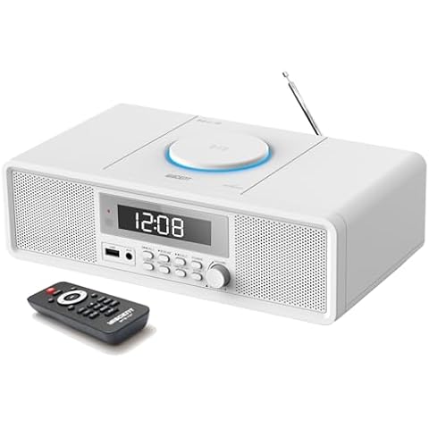 Retro Bluetooth CD Player with Alarm Clock & FM Radio - 20W Stereo Speakers, Top-Loading Design, Dual Alarms, USB/AUX Input, Remote Control - for Bedroom, Home & Office Cover