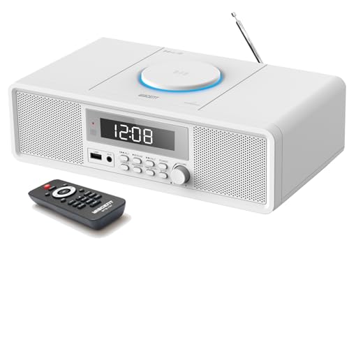 Retro Bluetooth CD Player with Alarm Clock & FM Radio - 20W Stereo Speakers, Top-Loading Design, Dual Alarms, USB/AUX Input, Remote Control - for Bedroom, Home & Office by WISCENT - Used condition - US$45.99