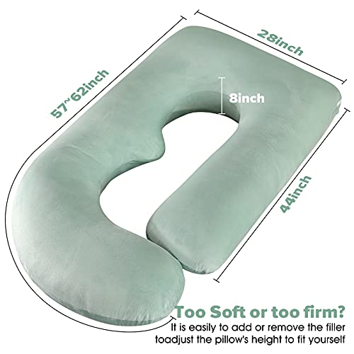 Image of Elover Pregnancy Pillow U-Shaped Full Body Maternity Support Pillow for Pregnant Women with Replaceable and Washable Velvet Cover Size 60 inch (Green, Velvet)