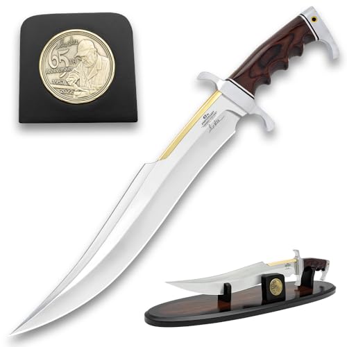 Hibben 65th Anniversary Spartan Bowie Knife| Includes Wooden Stand | 15 1/8