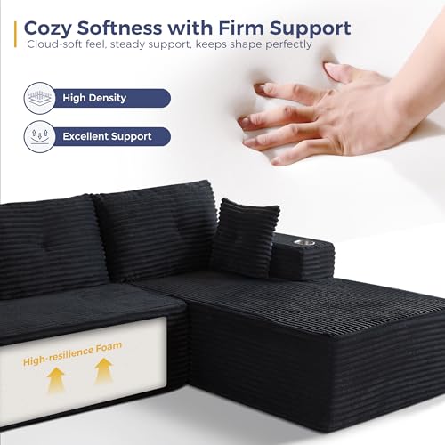 Image of MAXYOYO Modular Sectional Couch with L-Shape Chaise and Loveseat, Modern Boneless Couch for Living Room, Oversized Sofa with Deep Seat, No Assembly Required, Black
