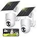 SEHMUA 2K Caméra Surveillance WiFi Exterieure sans Fil, 360° PTZ Caméra Extérieur sans Fil Batterie sur Panneau Solaire, 2,4 GHz, Vision Nocturne Couleur, Détection PIR, Audio Bidirectionnel, 2 Pièces