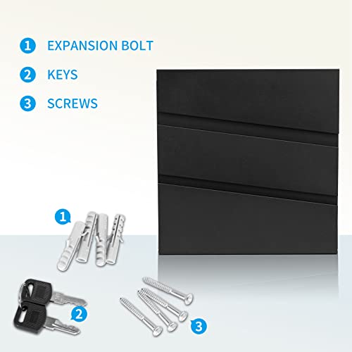 Image of Wall-Mount Mailbox with Lock and Keys, Security Key Drop Box for House Outside, Locking Postbox, Steel Metal Rust-Proof Mail Box, 11.02 x 11.02 x 4.33 Inch, Black, MD002