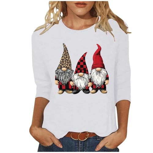 Merry Christmas Shirts for Women 3/4 Sleeve Funny Print Tops 2025 Holiday Party Tee Casual Cotton T-Shirts Xmas Gifts