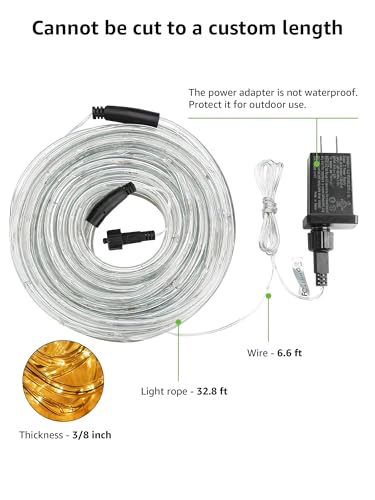 LE 33ft 240 LED Rope Lights Outdoor 24 Volts, 3/8 inch Clear Tube, Upgraded 2700K Warm White, Connectable (Up to 3 Sets), Not Dimmable, Waterproof String Lights for Patio Deck Railing Stair Landscape - Thumbnail 4