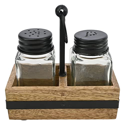 Square Edge Wood With Black Stripe Salt & Pepper Shaker Set #TOP27